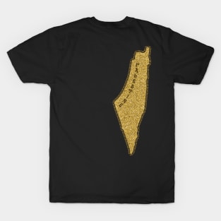 Palestinian Gold Glitter Map Area 27027 KM2 Palestine Will Be Free Solidarity Design T-Shirt